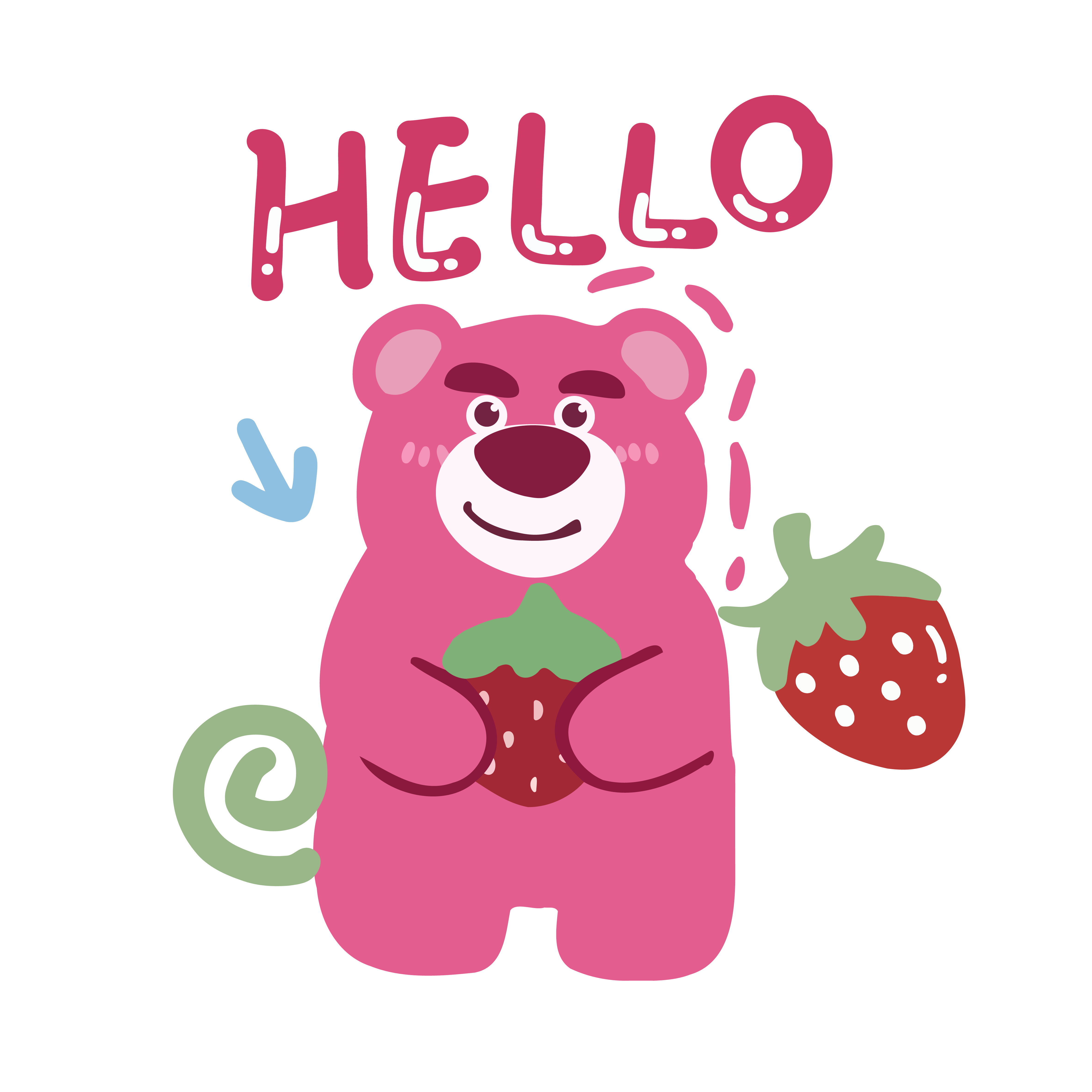 Lotso Holding a Strawberry Hello Graphic
