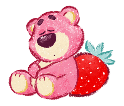 Sleepy Lotso Resting Against a Strawberry
