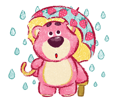 Lotso with Strawberry Umbrella in the Rain