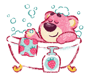 Lotso Taking a Strawberry Bubble Bath
