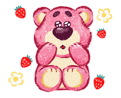 Lotso Surrounded by Strawberries Illustration