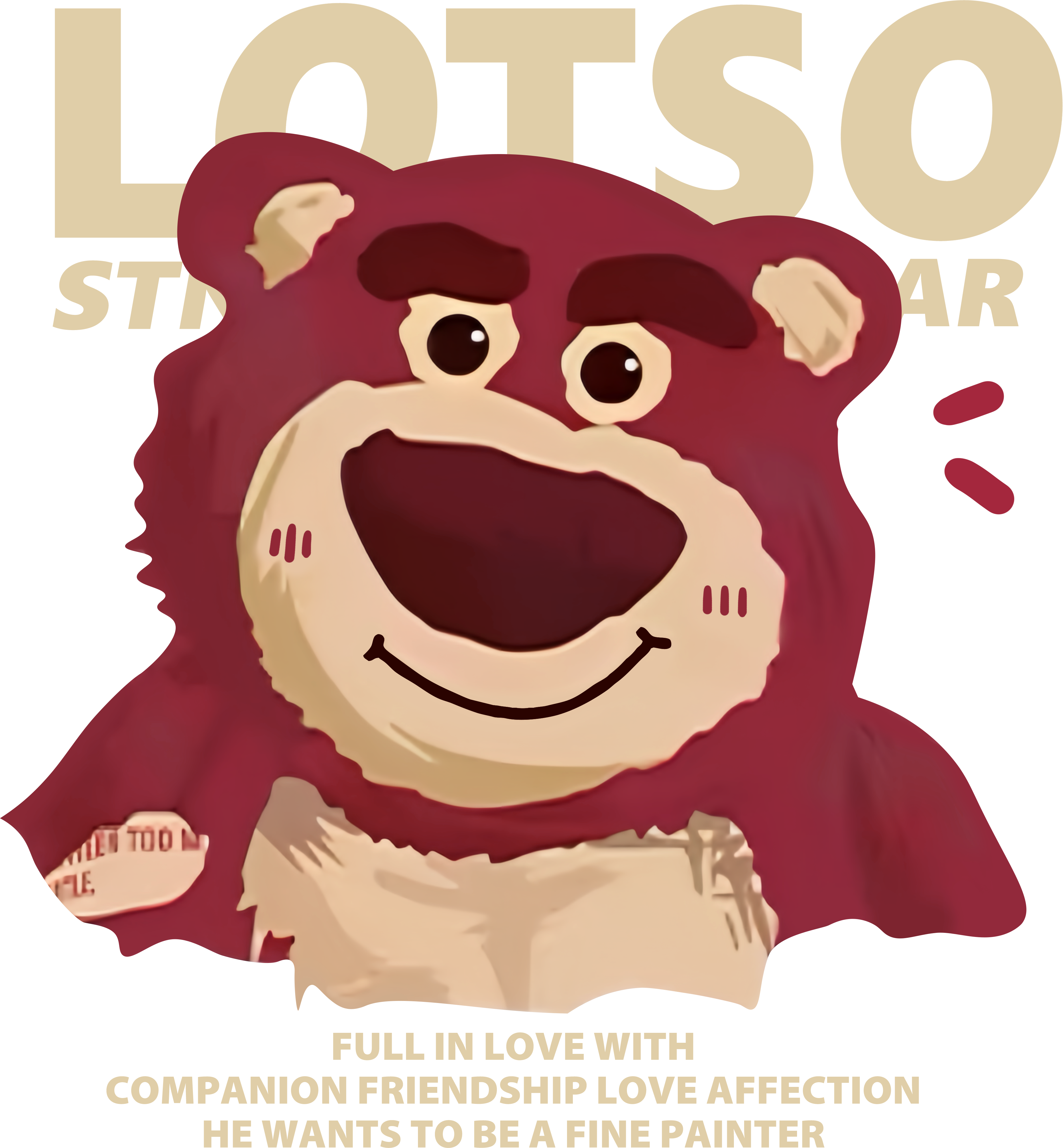 Smiling Lotso Portrait with Bold Lettering