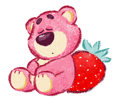 Sleepy Lotso Resting Against a Strawberry