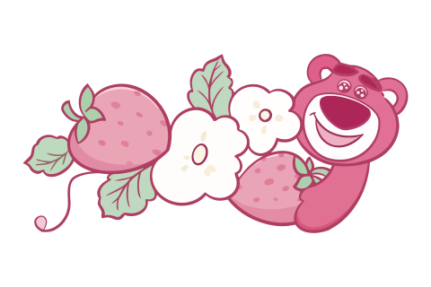 Lotso with Strawberries and Flowers Illustration