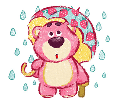 Lotso with Strawberry Umbrella in the Rain