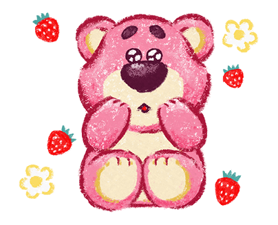 Lotso Surrounded by Strawberries Illustration